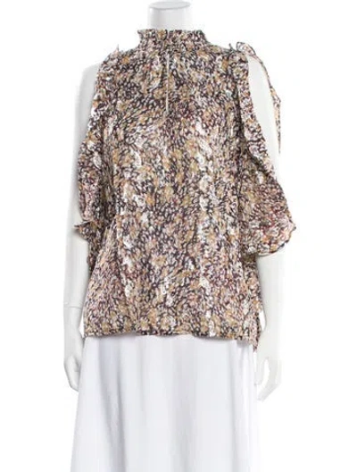 Pre-owned Maje Printed Mock Neck Blouse In Brown