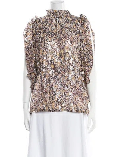Pre-owned Maje Printed Mock Neck Blouse In Brown