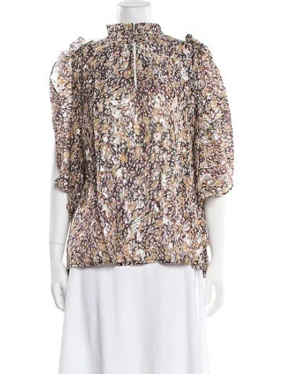 Pre-owned Maje Printed Mock Neck Blouse In Brown
