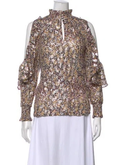 Pre-owned Maje Printed Mock Neck Blouse In Metallic/neutrals