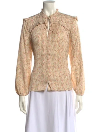 Pre-owned Maje Printed Mock Neck Blouse In Neutral