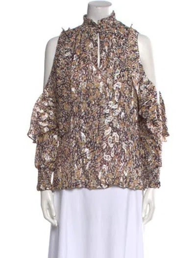 Pre-owned Maje Printed Mock Neck Blouse W/ Tags