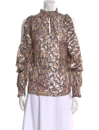 Pre-owned Maje Printed Mock Neck Blouse W/ Tags In Black