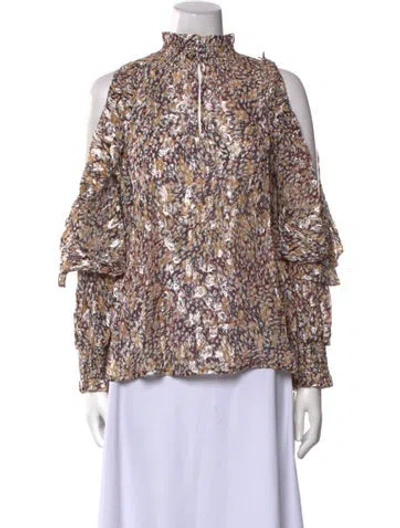 Pre-owned Maje Printed Mock Neck Blouse W/ Tags In Black