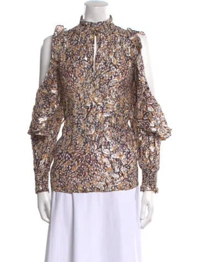 Pre-owned Maje Printed Mock Neck Blouse W/ Tags In Multi