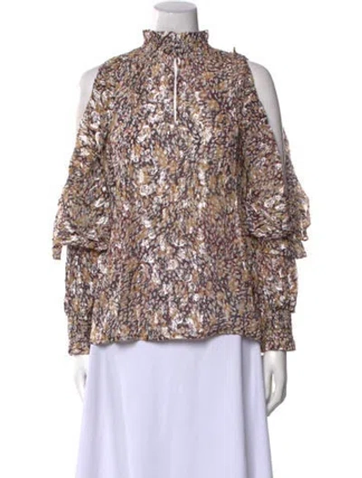 Pre-owned Maje Printed Mock Neck Blouse W/ Tags In Multi