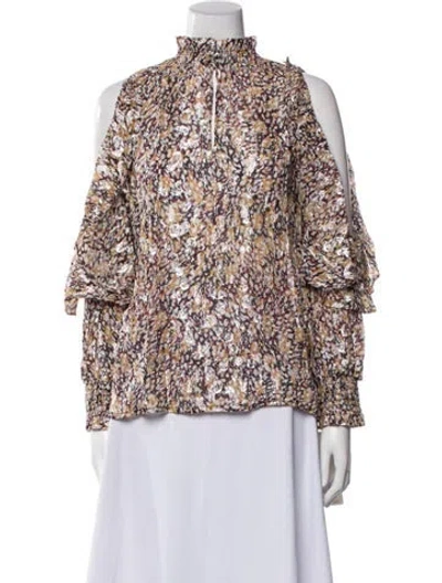 Pre-owned Maje Printed Mock Neck Blouse W/ Tags In Multi