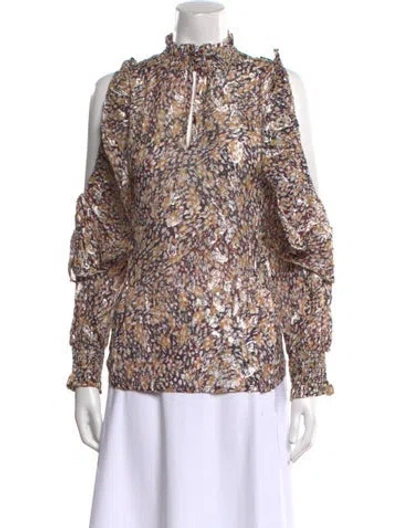 Pre-owned Maje Printed Mock Neck Blouse W/ Tags In Multi