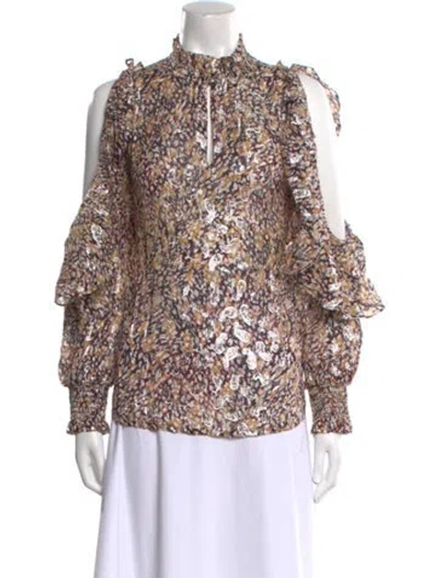 Pre-owned Maje Printed Mock Neck Blouse W/ Tags In Multi