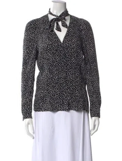 Pre-owned Maje Printed Mock Neck Button-up Top In Black