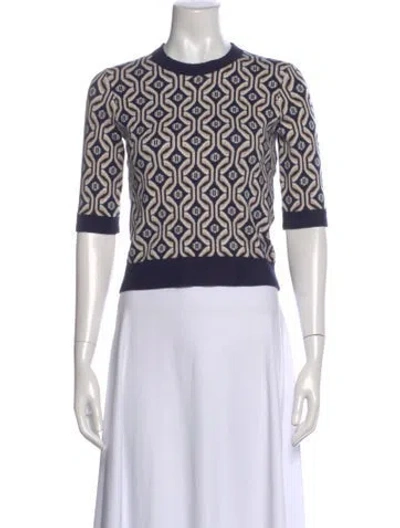 Pre-owned Maje Printed Mock Neck Crop Top In Blue