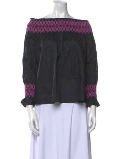 Pre-owned Maje Printed Off-the-shoulder Blouse In Gray