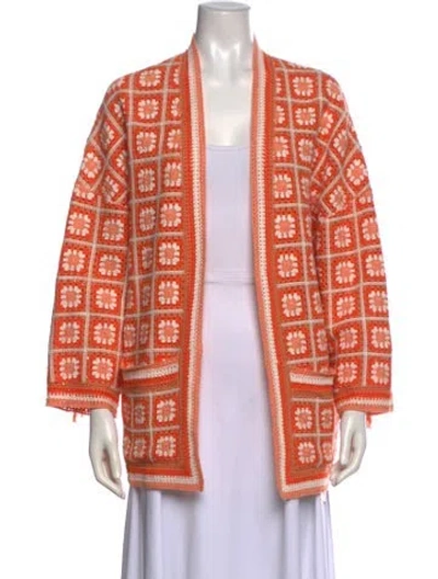 Pre-owned Maje Printed Open Front Sweater In Orange