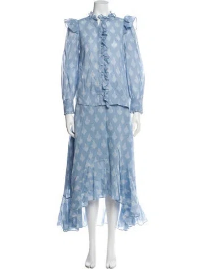 Pre-owned Maje Printed Pleated Accents Skirt Set In Blue