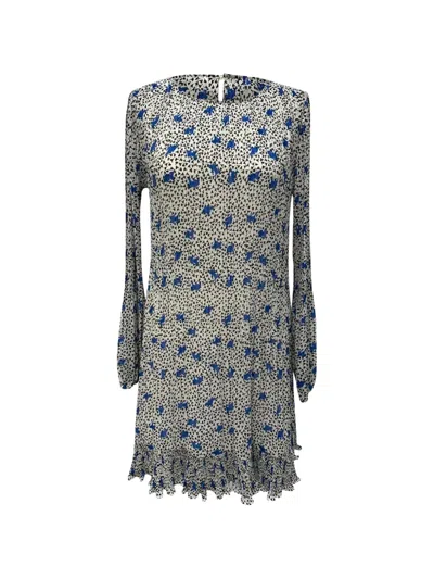 Pre-owned Maje Printed Pleated Mini Dress In White