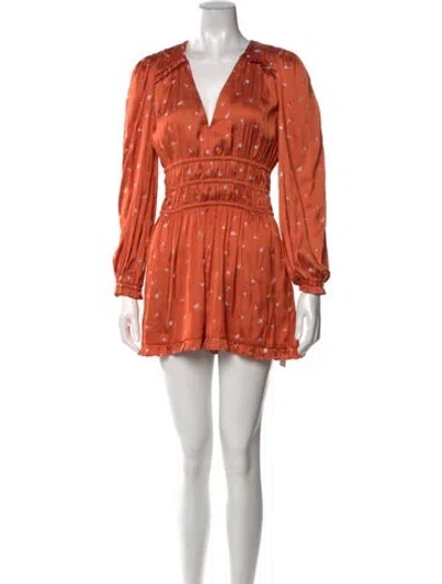 Pre-owned Maje Printed Plunge Neckline Romper In Orange