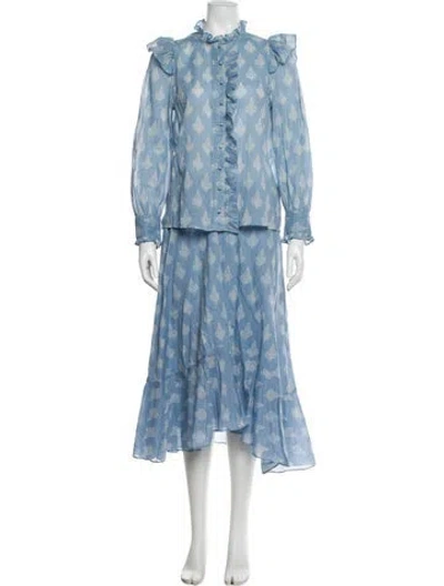 Pre-owned Maje Printed Ruffle Embellishment Skirt Set In Blue