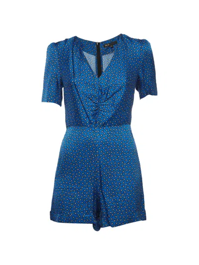 Pre-owned Maje Printed Satin Playsuit In Blue