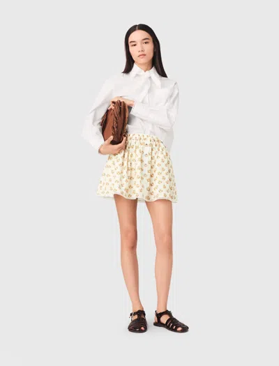 Maje Printed Skirt With Rickrack Trim In Neutral
