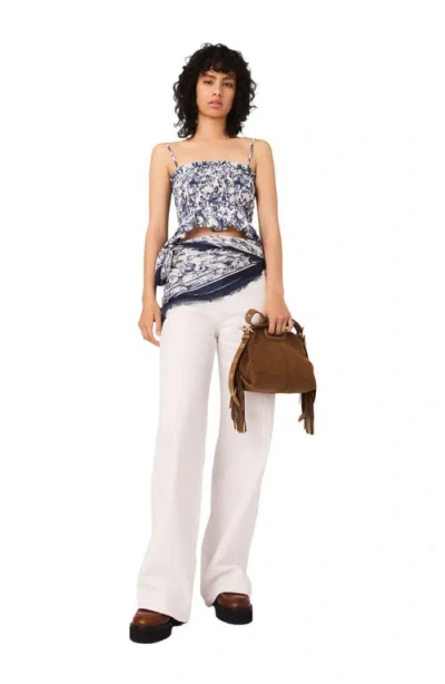 Maje Printed Smocked Top In Blue