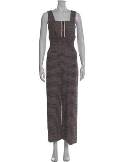Pre-owned Maje Printed Square Neckline Jumpsuit In Blue