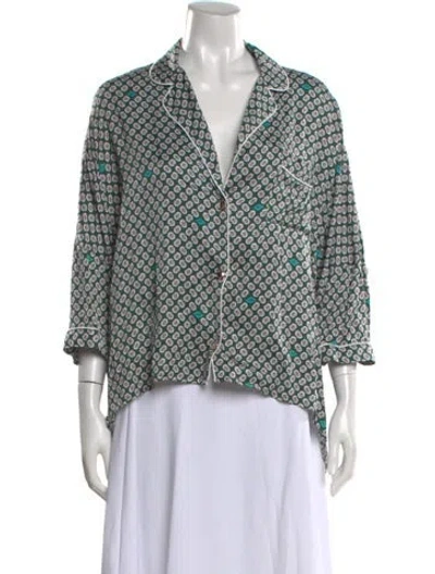 Pre-owned Maje Printed Three-quarter Sleeve Blouse In Green