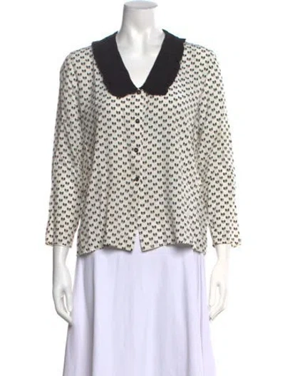 Pre-owned Maje Printed Three-quarter Sleeve Blouse In White