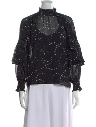 Pre-owned Maje Printed Tie Neck Blouse In Black