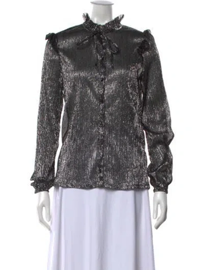 Pre-owned Maje Printed Tie Neck Blouse In Black