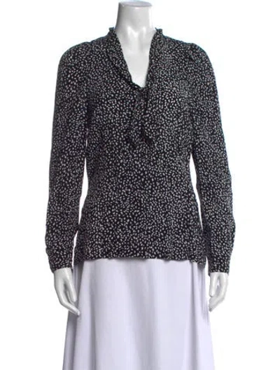 Pre-owned Maje Printed Tie Neck Blouse In Black