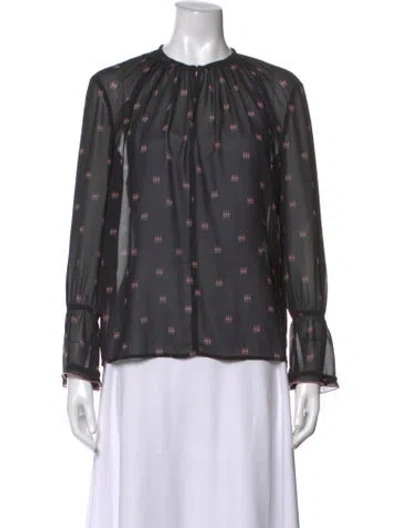 Pre-owned Maje Printed Tie Neck Blouse In Black