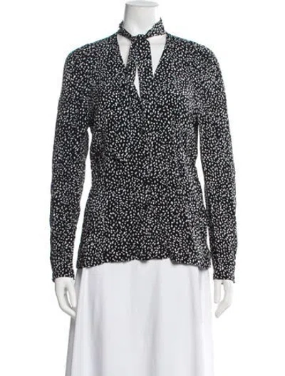 Pre-owned Maje Printed Tie Neck Blouse In Black