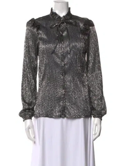 Pre-owned Maje Printed Tie Neck Blouse In Black/metallic/silver