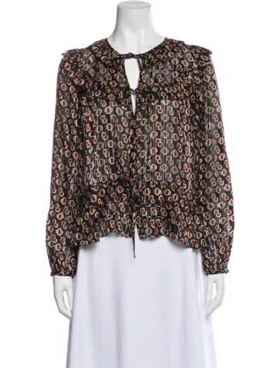 Pre-owned Maje Printed Tie Neck Blouse In Multi