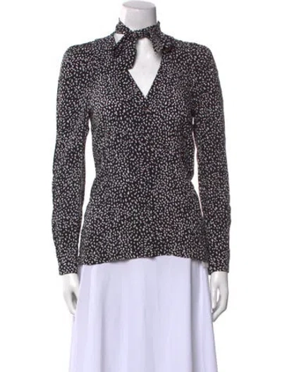 Pre-owned Maje Printed Tie Neck Blouse W/ Tags In Black