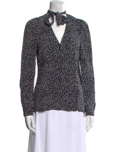 Pre-owned Maje Printed Tie Neck Blouse W/ Tags In Black