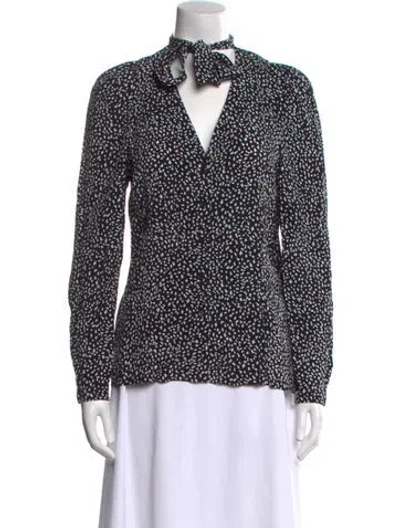 Pre-owned Maje Printed Tie Neck Blouse W/ Tags In Black