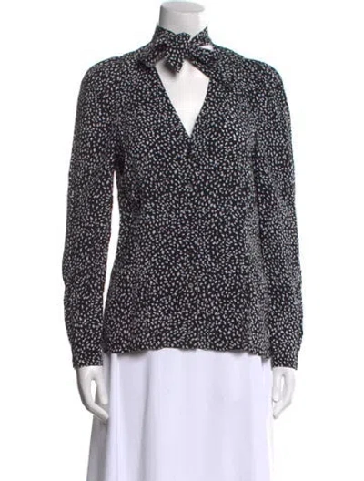 Pre-owned Maje Printed Tie Neck Blouse W/ Tags In Black