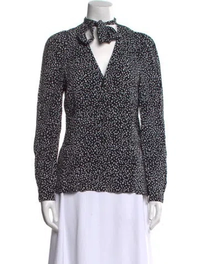 Pre-owned Maje Printed Tie Neck Blouse W/ Tags In Black
