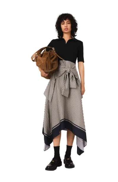 Maje Printed Two-tone Dress In Black
