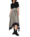 Maje Womens Bow-print Collared Stretch-cotton And Woven Midi Dress Ecru Print-tie In Multi