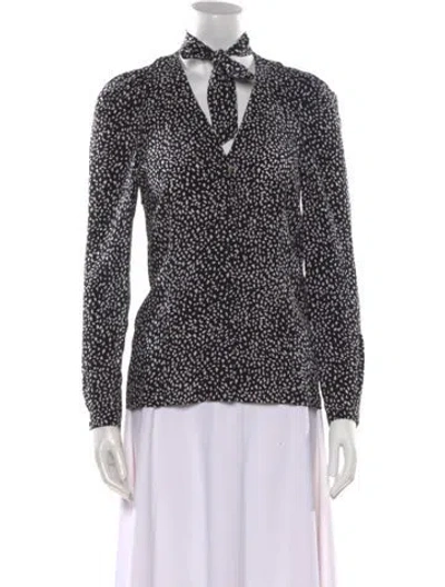 Pre-owned Maje Printed V-neck Blouse In Black