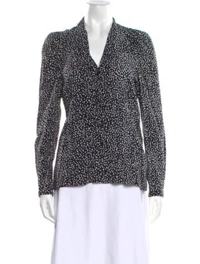 Pre-owned Maje Printed V-neck Blouse In Black
