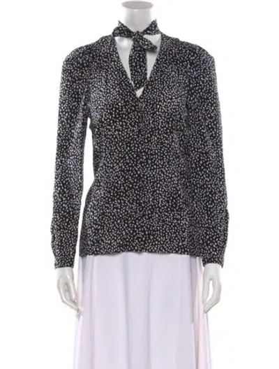 Pre-owned Maje Printed V-neck Blouse In Black