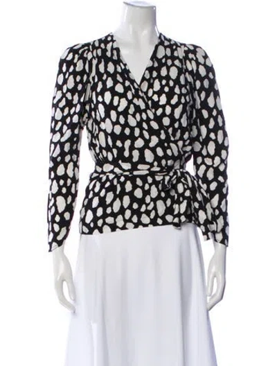 Pre-owned Maje Printed V-neck Blouse In Black