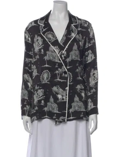 Pre-owned Maje Printed V-neck Blouse In Black