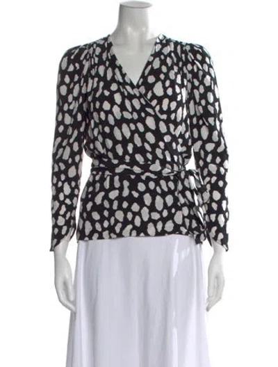 Pre-owned Maje Printed V-neck Blouse In Black