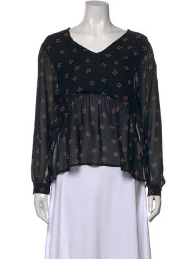 Pre-owned Maje Printed V-neck Blouse In Black