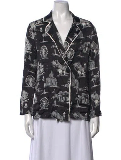 Pre-owned Maje Printed V-neck Blouse In Black