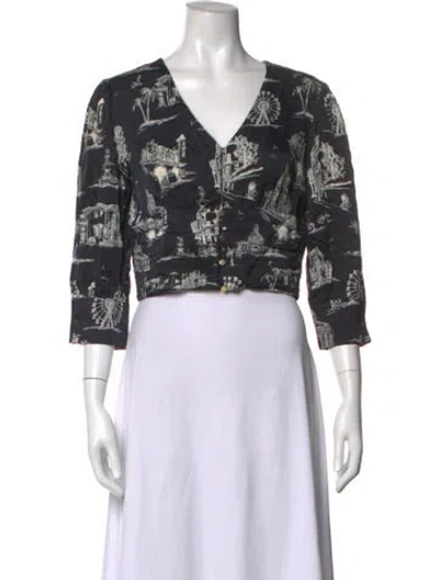Pre-owned Maje Printed V-neck Blouse In Black/white